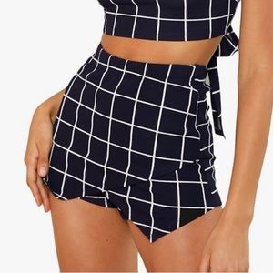Navy Plaid Overlap Shorts